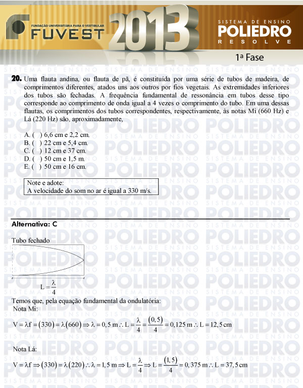 Questão 20 - 1ª Fase - FUVEST 2013