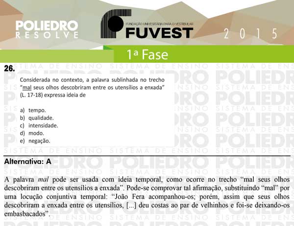 Questão 26 - 1ª Fase - FUVEST 2015