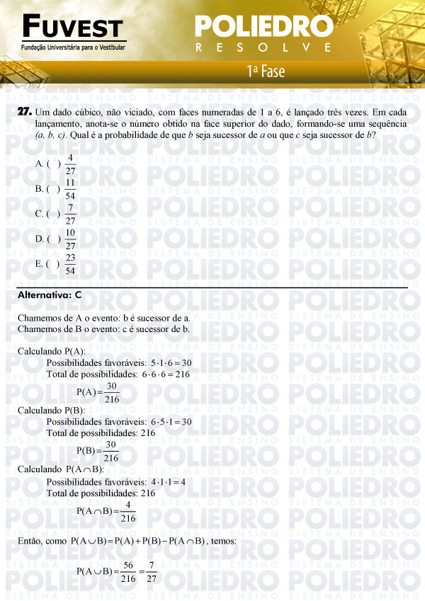 Questão 27 - 1ª Fase - FUVEST 2011