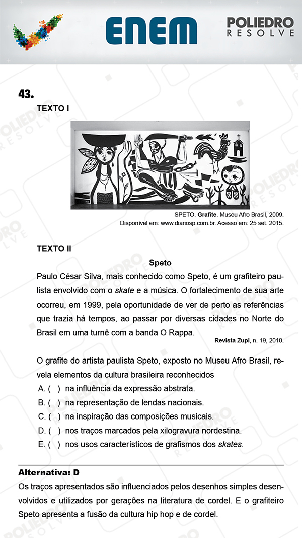 Questão 43 - 1º Dia (PROVA AZUL) - ENEM 2017