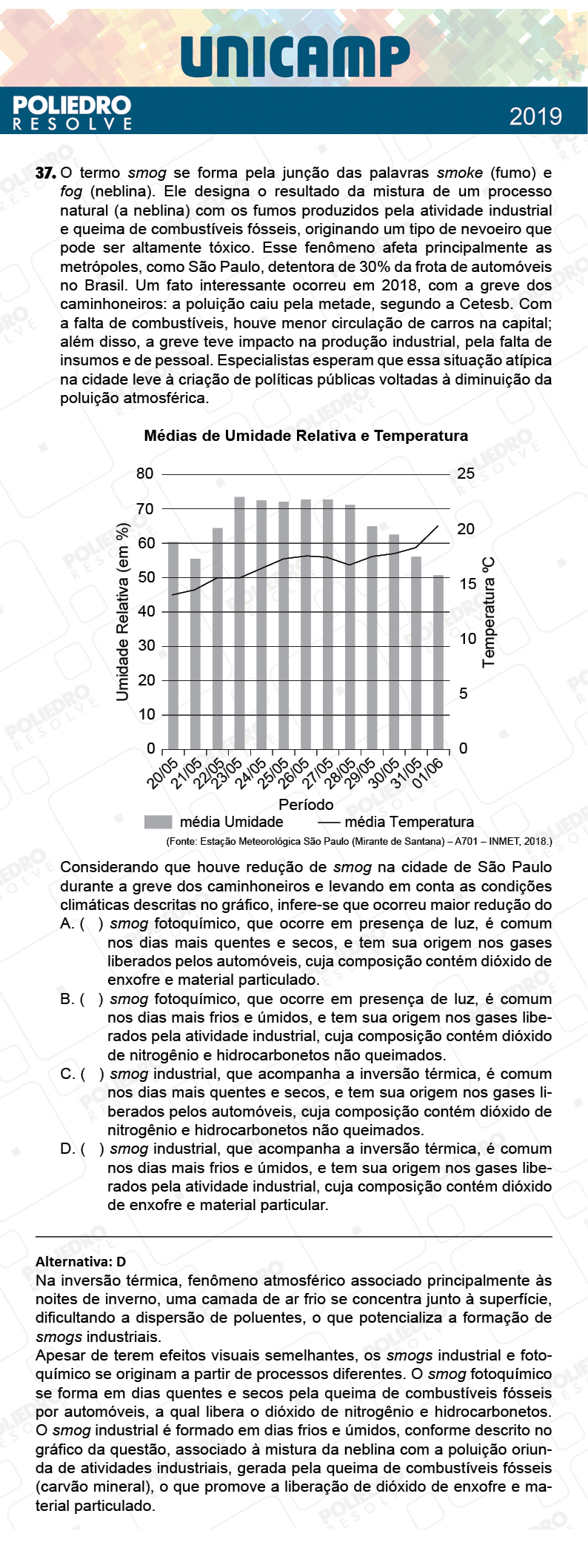 Questão 37 - 1ª Fase - PROVA Q e X - UNICAMP 2019