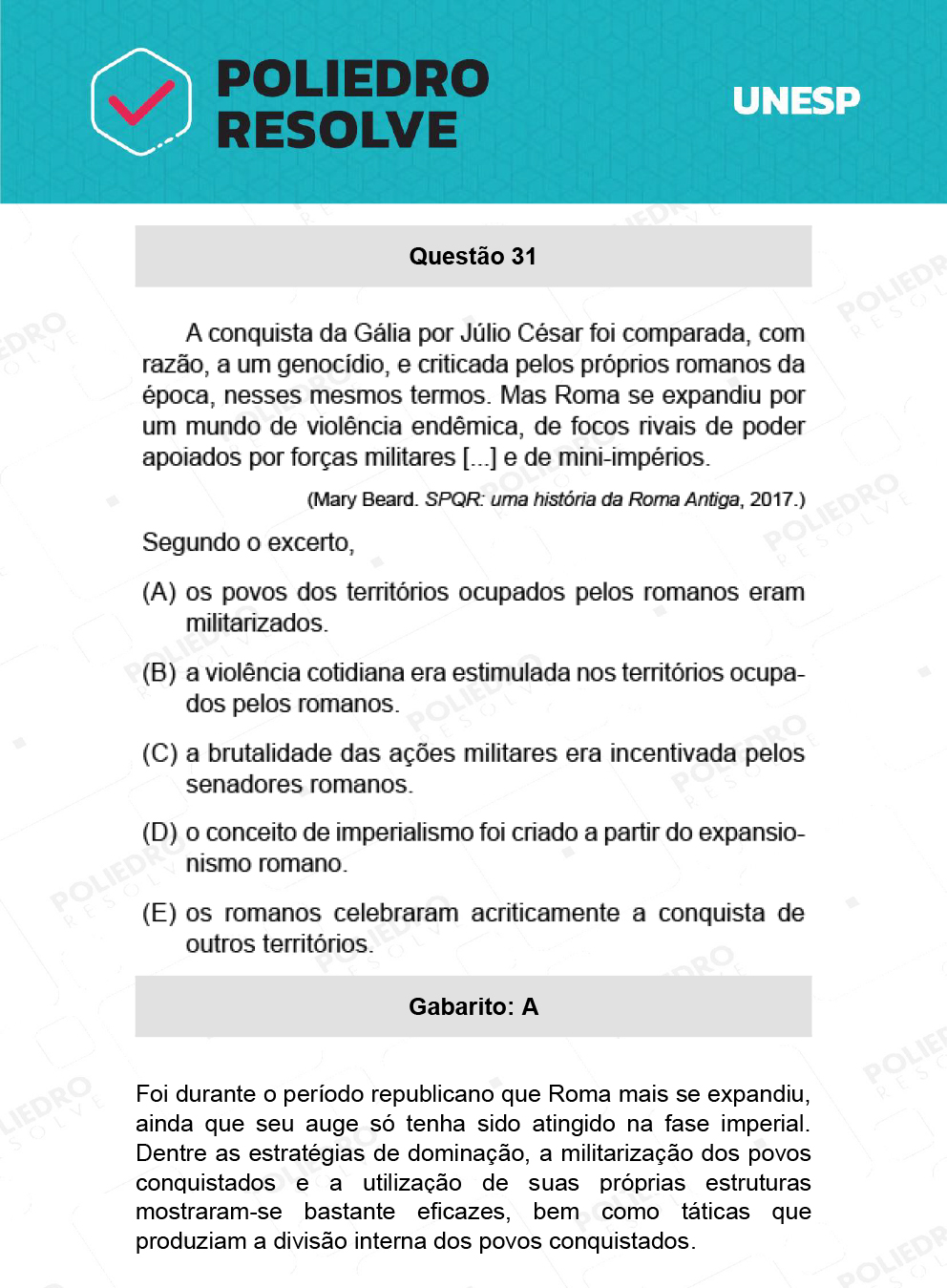 Questão 31 - 1ª Fase - Ext / Hum - UNESP 2022