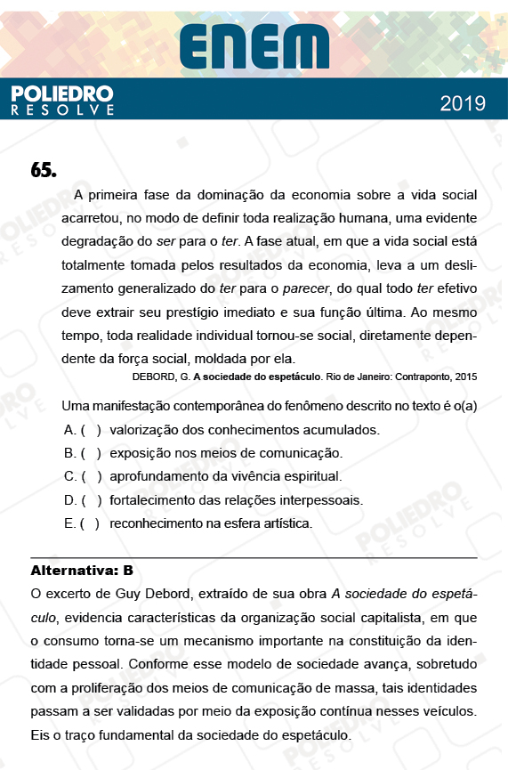 Questão 65 - 1º Dia - PROVA ROSA - ENEM 2018