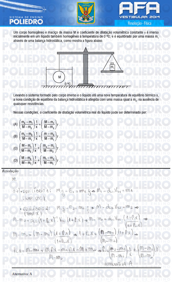 Questão 37 - Prova Modelo B - AFA 2014