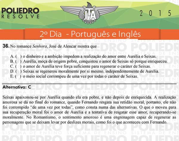 Questão 36 - Português e Inglês - ITA 2015