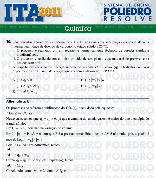 Questão 10 - Química - ITA 2011