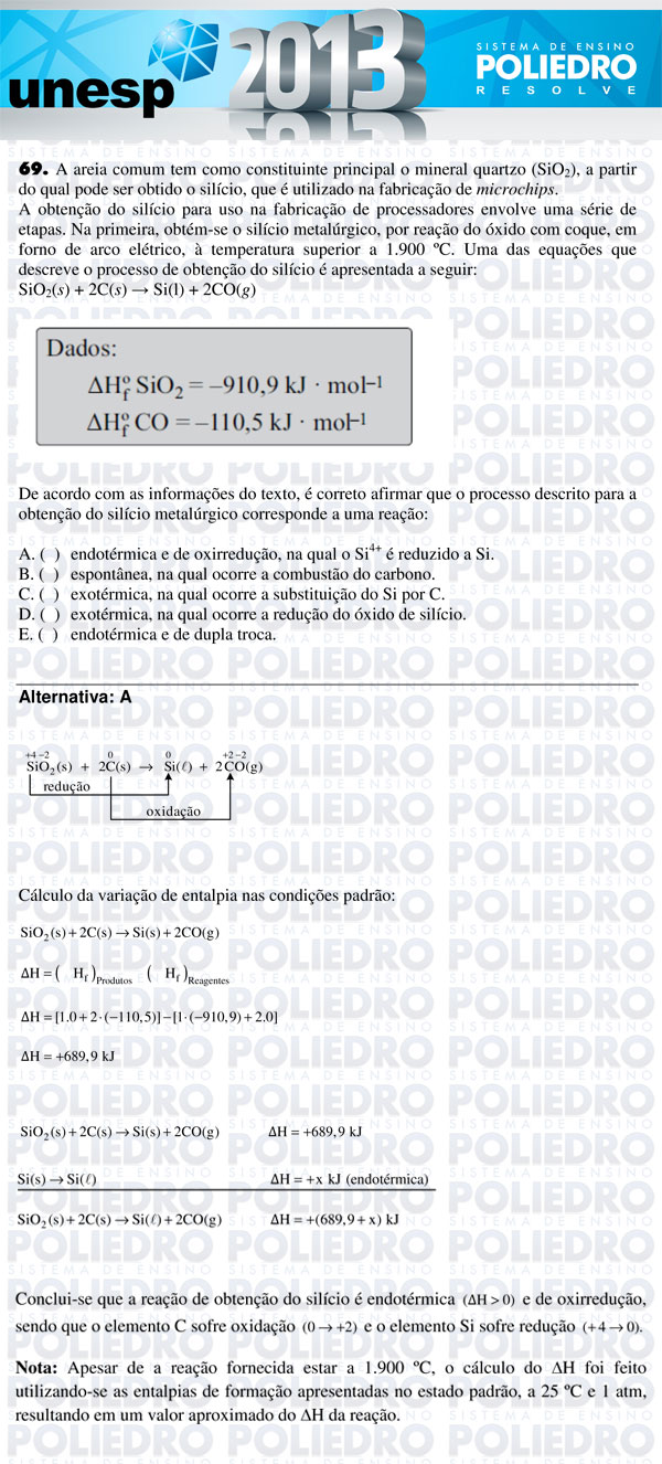 Questão 69 - 1ª Fase - UNESP 2013