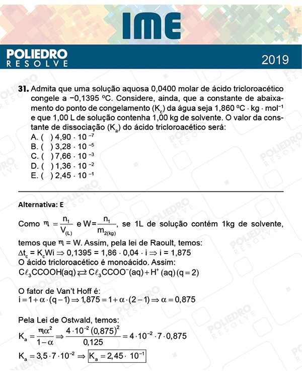 Questão 31 - 1ª Fase - IME 2019