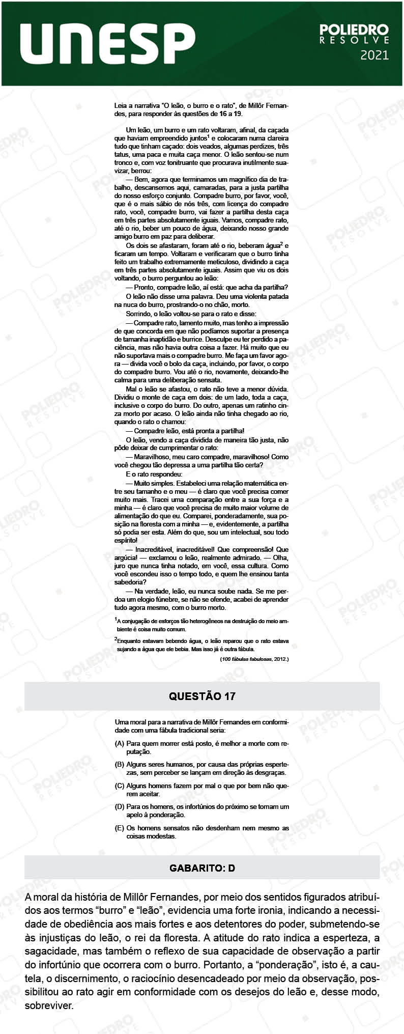 Questão 17 - 1ª Fase - 1º Dia - UNESP 2021