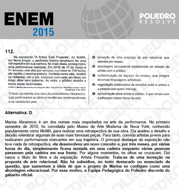 Questão 112 - Domingo (Prova Azul) - ENEM 2015