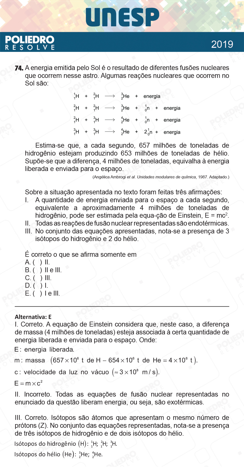 Questão 74 - 1ª Fase - UNESP 2019