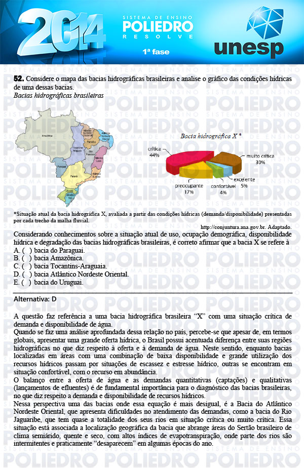 Questão 52 - 1ª Fase - UNESP 2014
