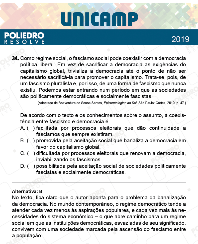 Questão 34 - 1ª Fase - PROVA Q e X - UNICAMP 2019