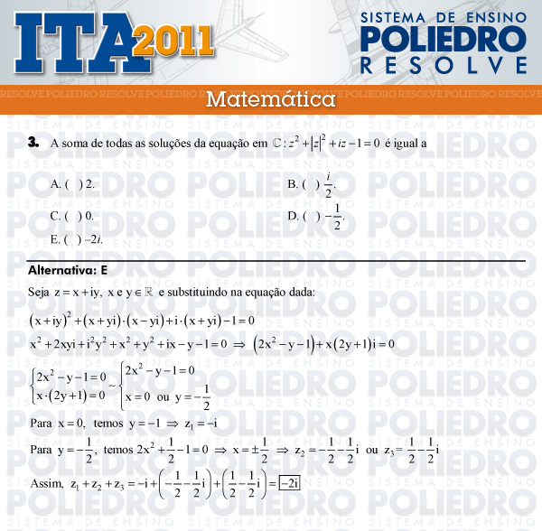 Questão 3 - Matemática - ITA 2011