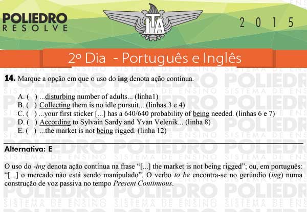 Questão 14 - Português e Inglês - ITA 2015