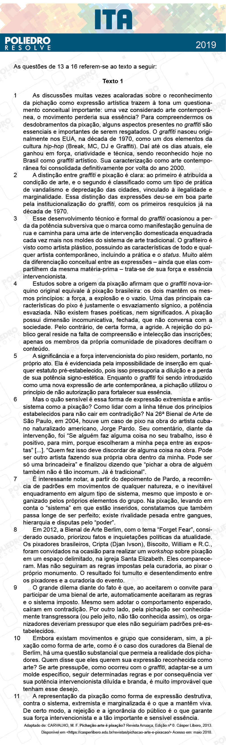 Texto 61 - 1ª Fase - FIS / POR / ING/ MAT / QUI - ITA 2019