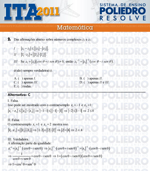 Questão 2 - Matemática - ITA 2011