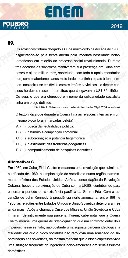 Questão 89 - 1º Dia - Prova AMARELA - ENEM 2018