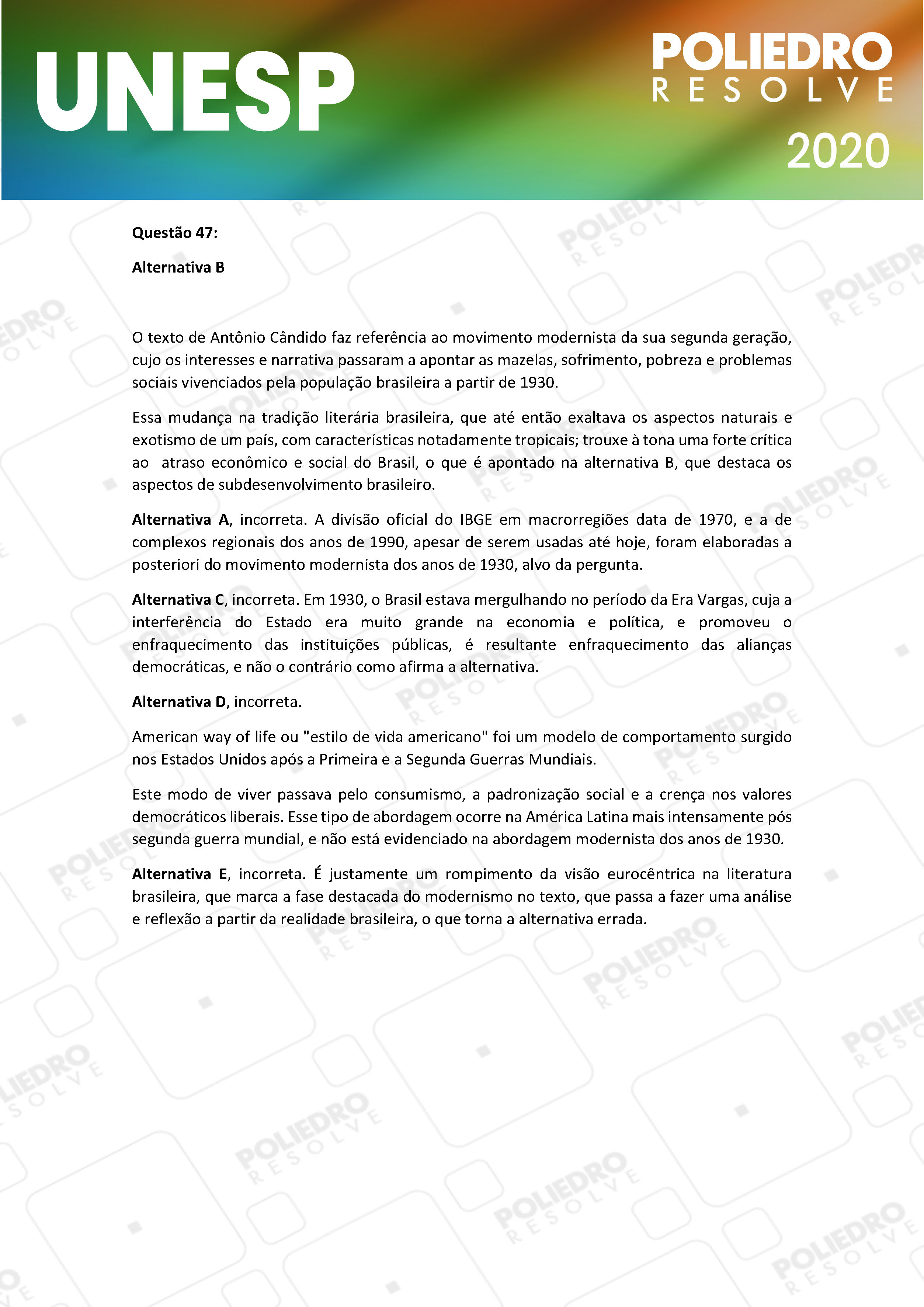 Questão 47 - 1ª Fase - UNESP 2020