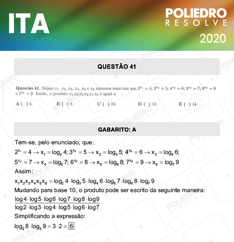 Questão 41 - 1ª Fase - ITA 2020