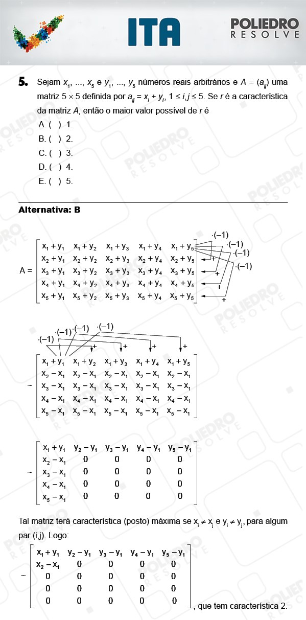 Questão 5 - Matemática - ITA 2018