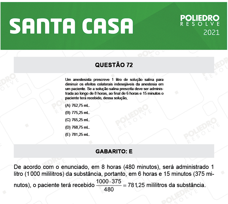 Questão 72 - 1º Dia - SANTA CASA 2021