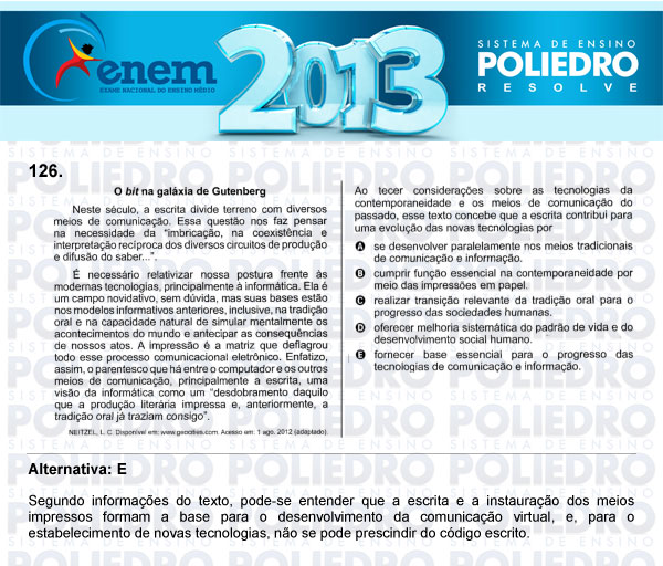 Questão 126 - Domingo (Prova Cinza) - ENEM 2013