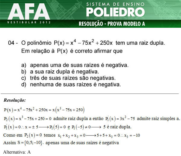 Questão 4 - Prova Modelo A - AFA 2012