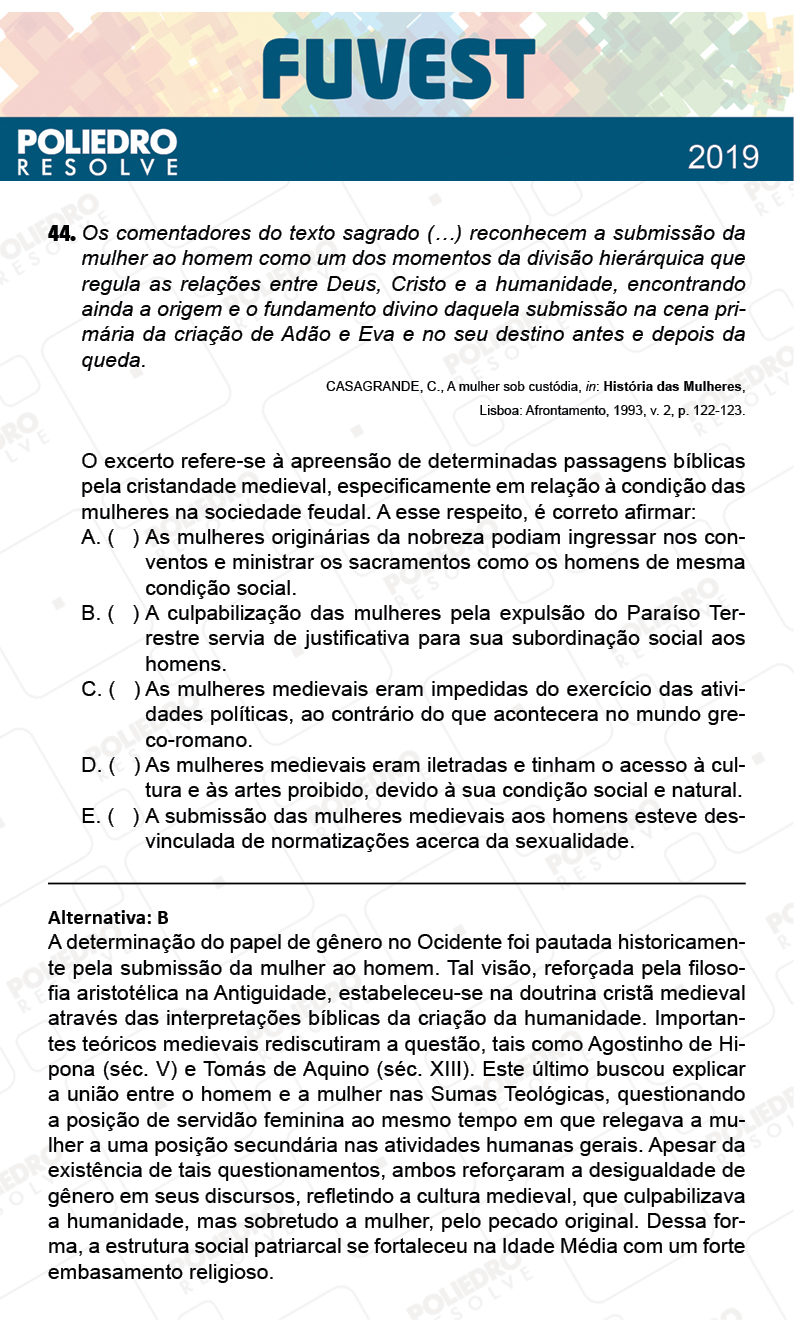 Questão 44 - 1ª Fase - Prova X - FUVEST 2019