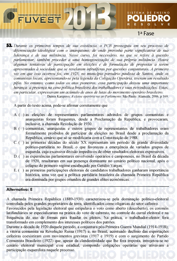 Questão 53 - 1ª Fase - FUVEST 2013