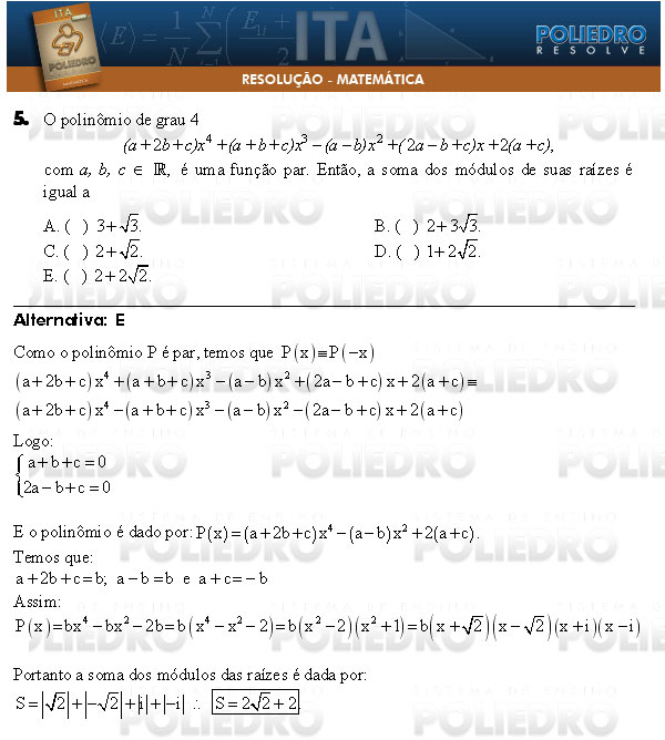 Questão 5 - Matemática - ITA 2009