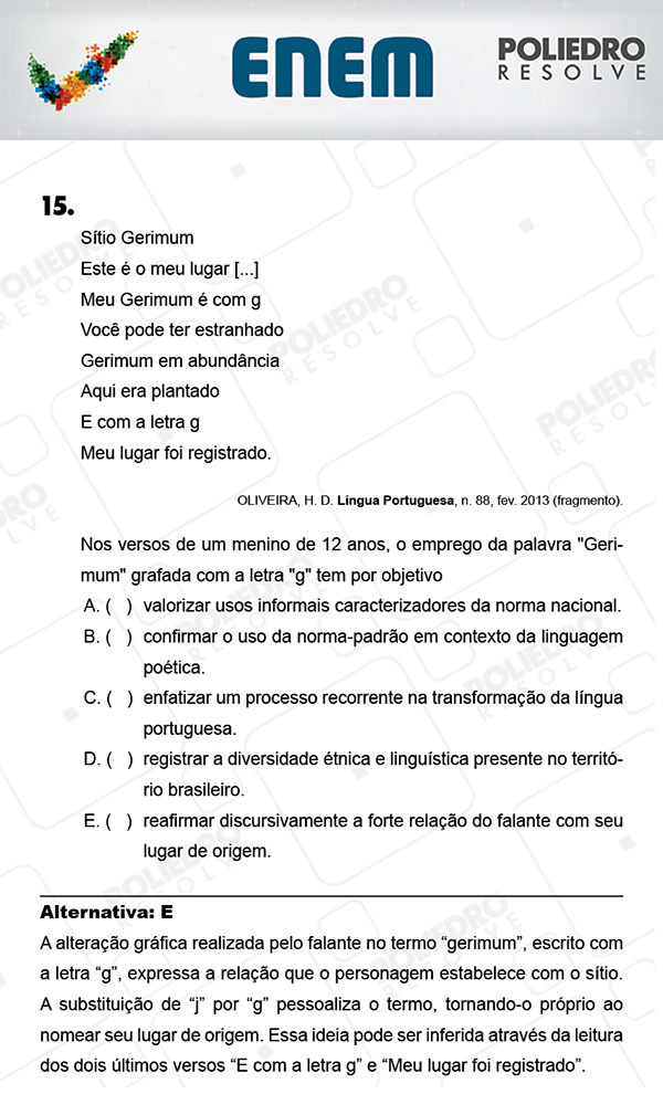 Questão 15 - 1º Dia (PROVA AZUL) - ENEM 2017