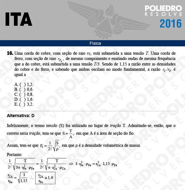 Questão 16 - Física - ITA 2016