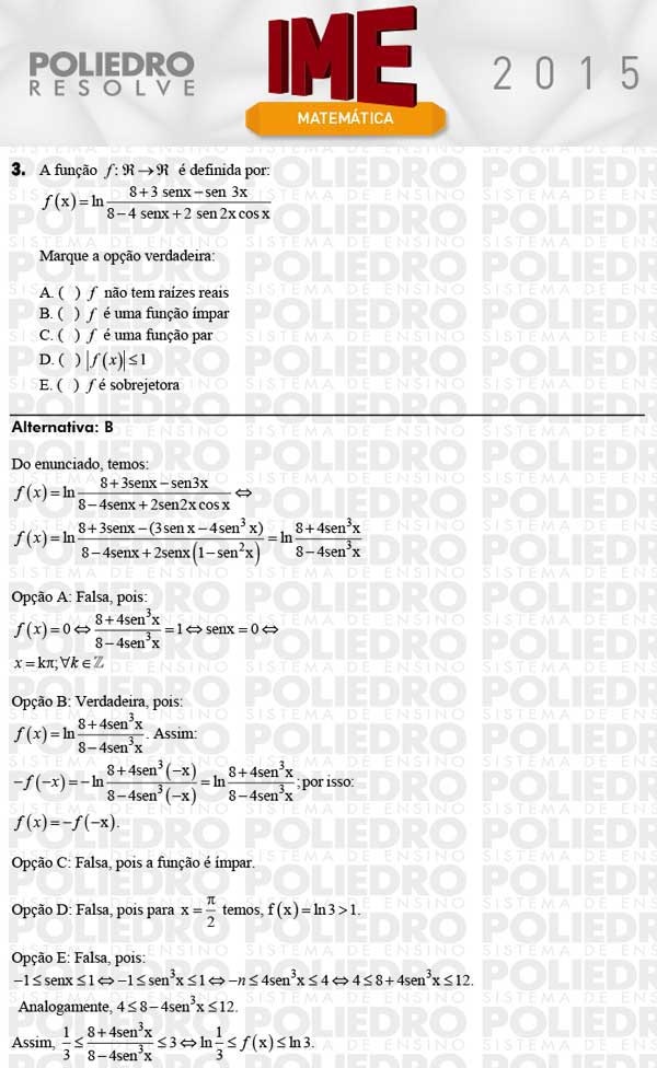 Questão 3 - Objetiva - IME 2015