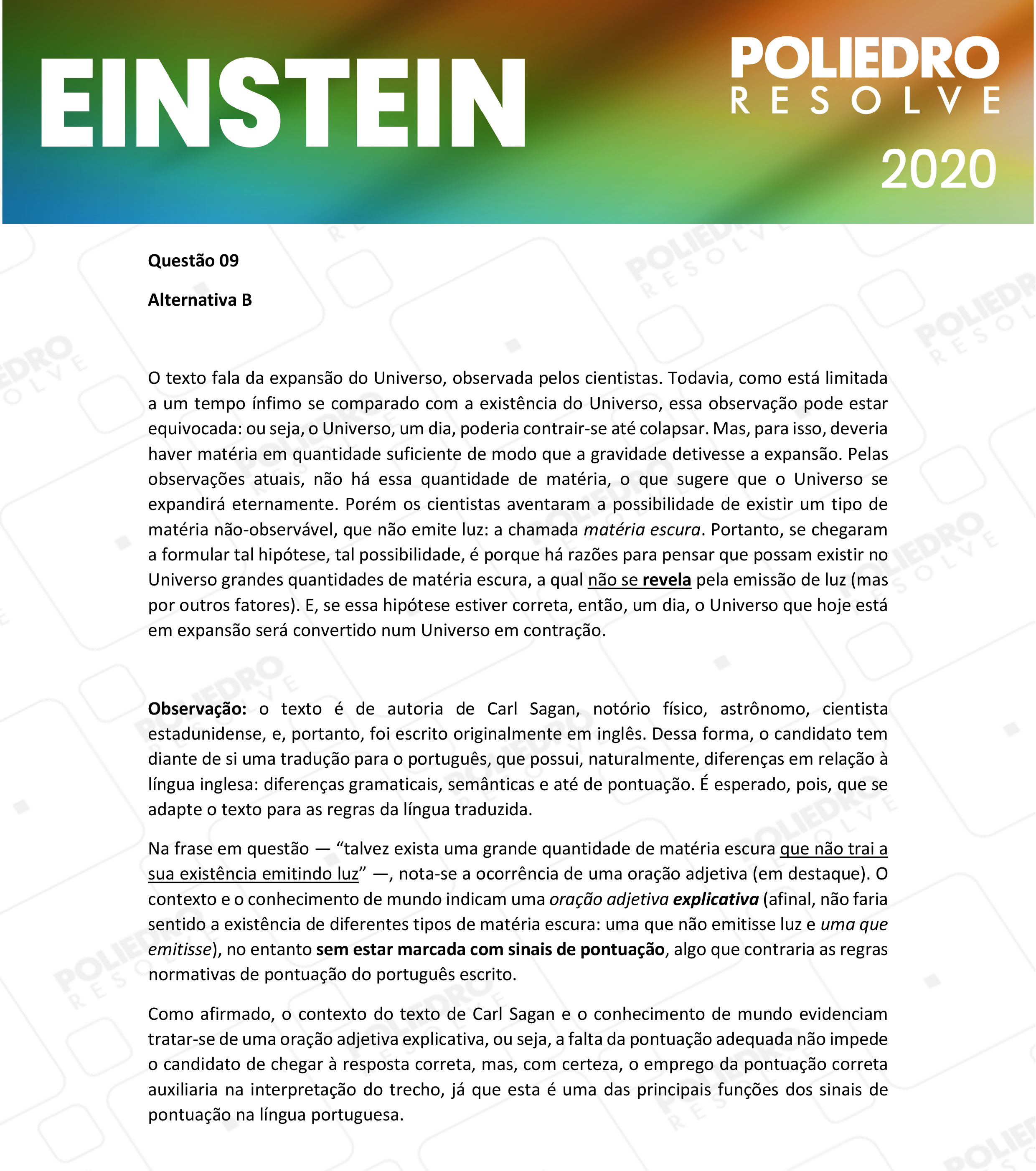 Questão 9 - Fase única - EINSTEIN 2020