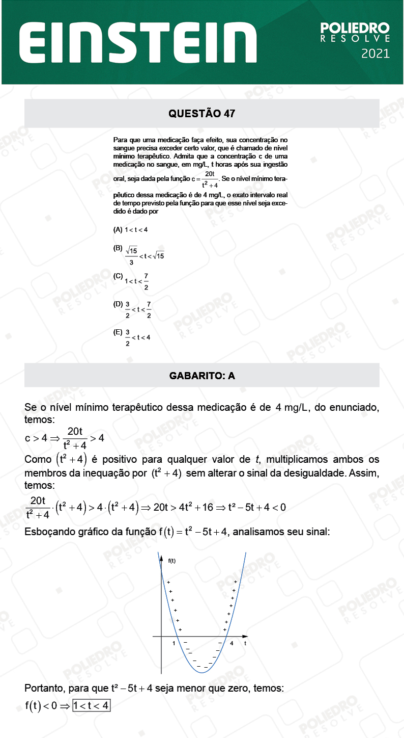 Questão 47 - Fase única - EINSTEIN 2021