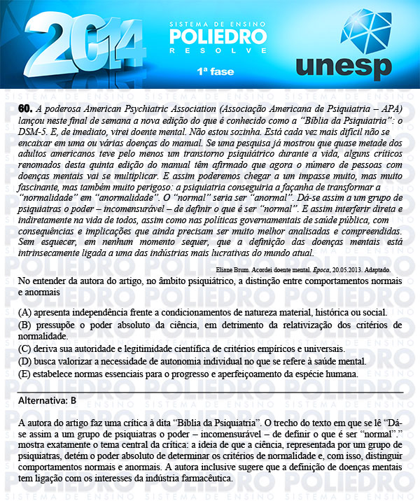 Questão 60 - 1ª Fase - UNESP 2014