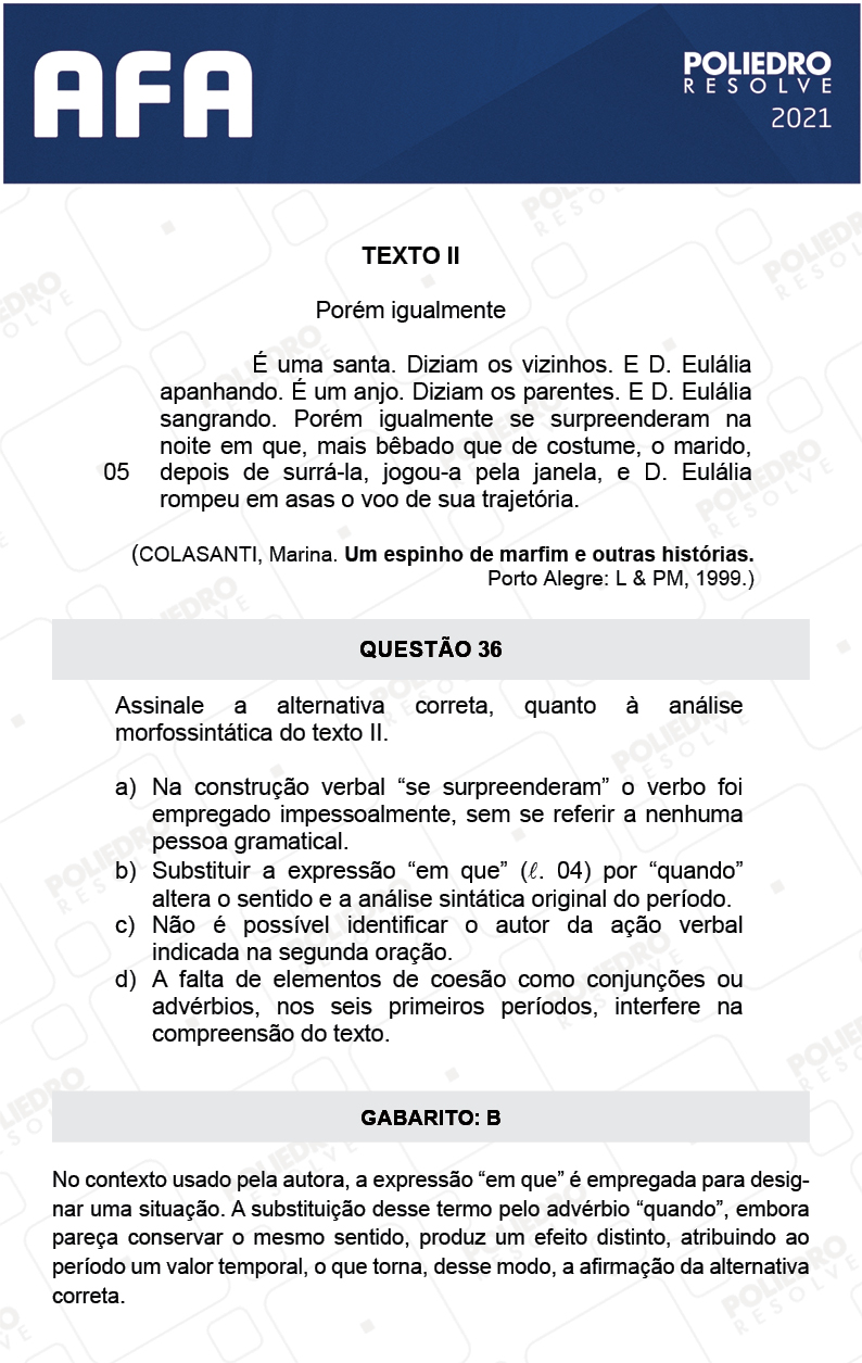 Questão 36 - Prova Modelo A - AFA 2021