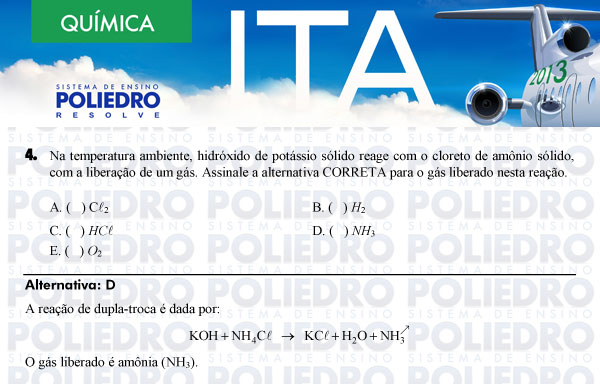 Questão 4 - Química - ITA 2013