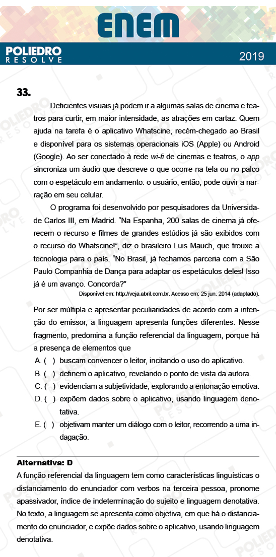 Questão 33 - 1º Dia - Prova BRANCA - ENEM 2018