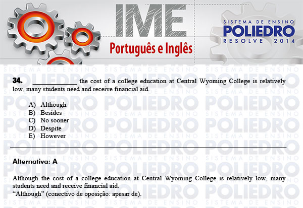 Questão 34 - Português e Inglês - IME 2014