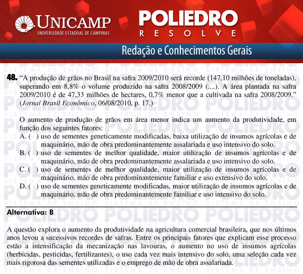 Questão 48 - 1ª Fase - UNICAMP 2012