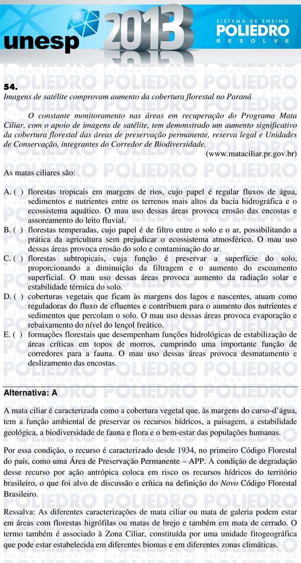 Questão 54 - 1ª Fase - UNESP 2013