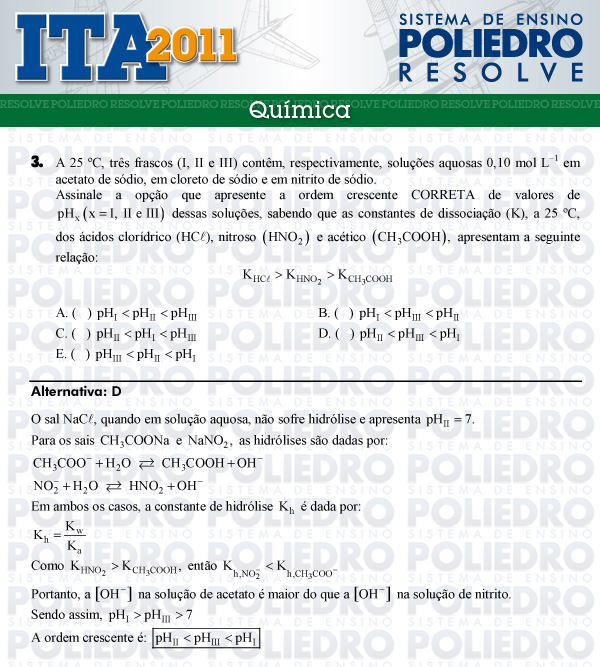 Questão 3 - Química - ITA 2011