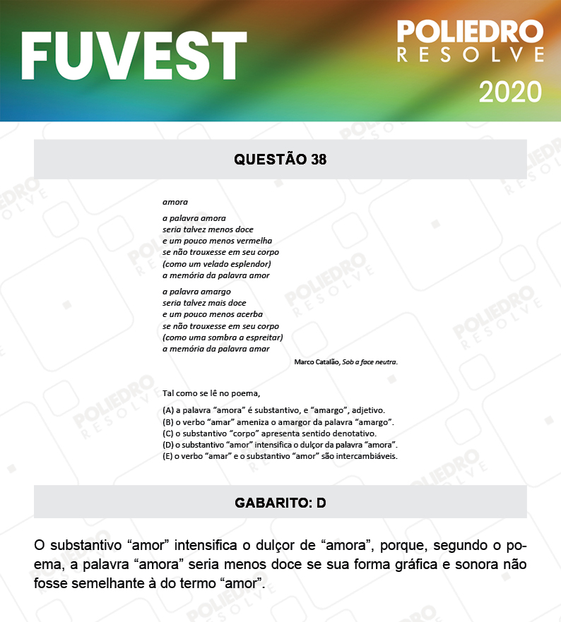 Questão 38 - 1ª Fase - Prova V - FUVEST 2020