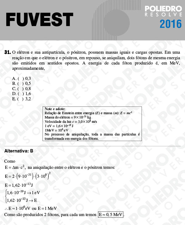 Questão 31 - 1ª Fase - FUVEST 2016