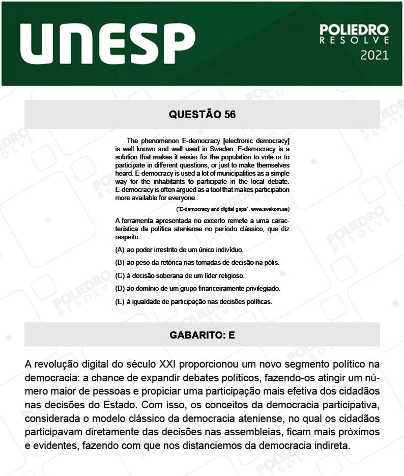 Questão 56 - 1ª Fase - 1º Dia - UNESP 2021