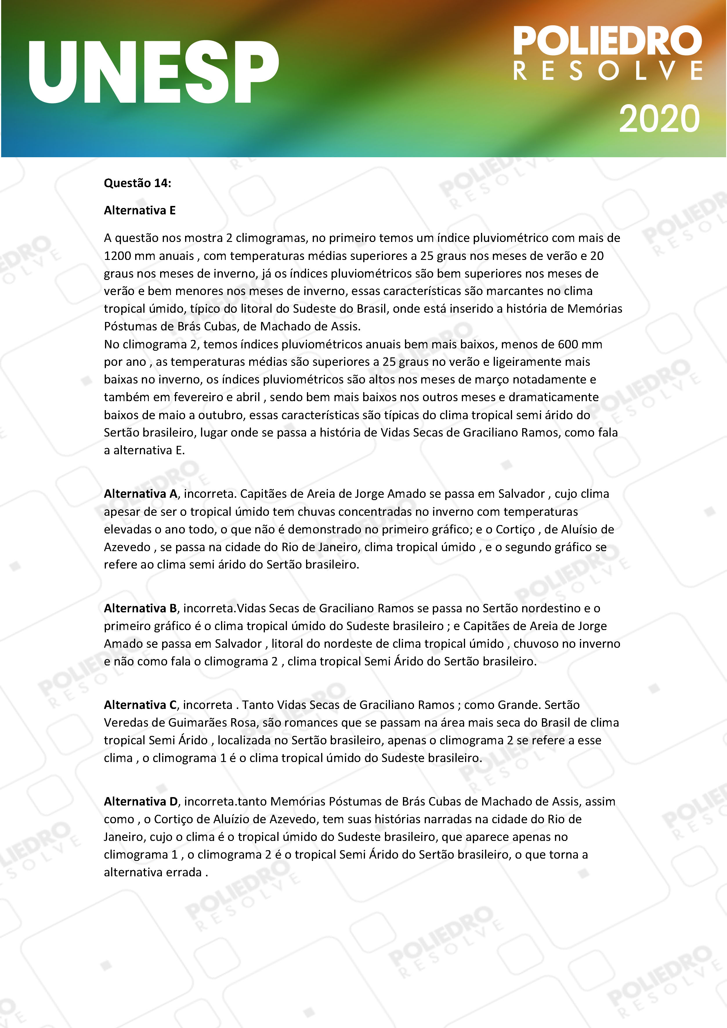 Questão 14 - 1ª Fase - UNESP 2020