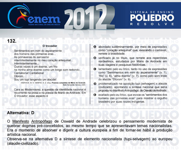 Questão 132 - Domingo (Prova rosa) - ENEM 2012