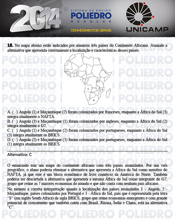 Questão 18 - 1ª Fase - UNICAMP 2014